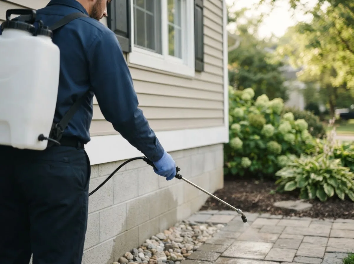 Pest control technician inspecting a home in Forest Home, AL